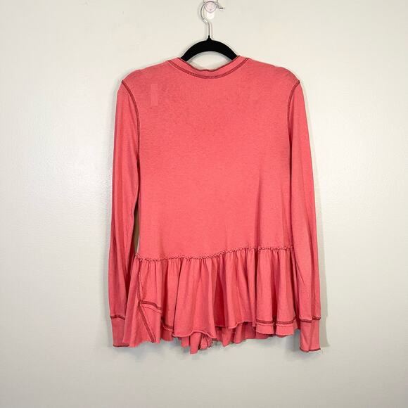 We The Free People Women's Pink Long Sleeve Peplum Ruffle Cotton Top Size XS - Picture 9 of 9